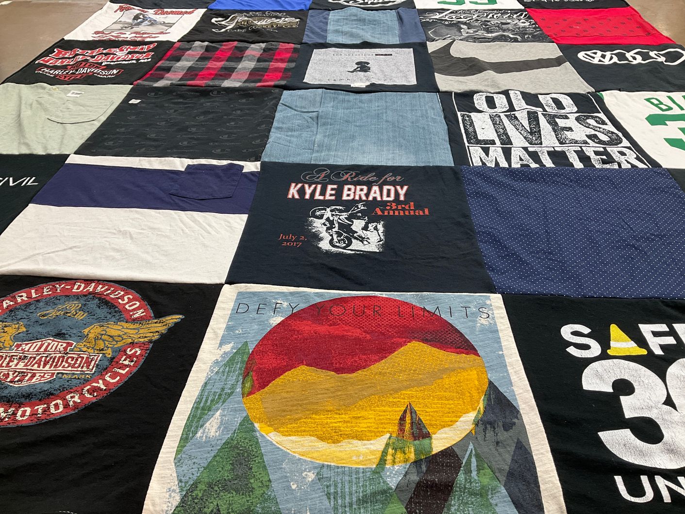 T-shirt quilt with motorcycles, social justice themes by ASHLEY from MA