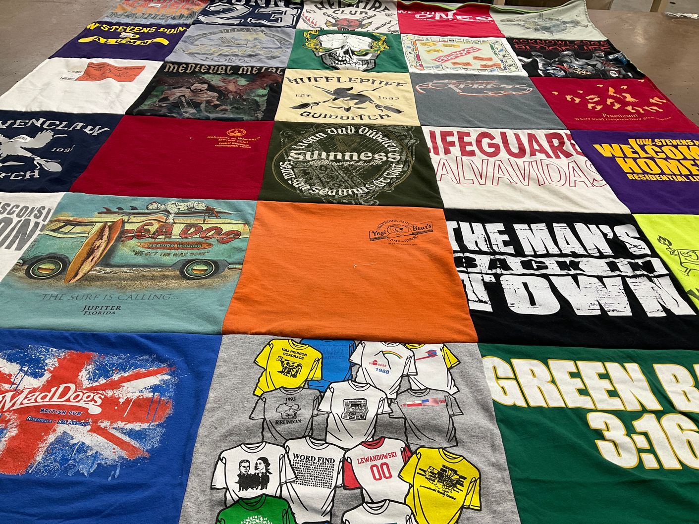 T-shirt quilt from stevens point high school by Holli from WI