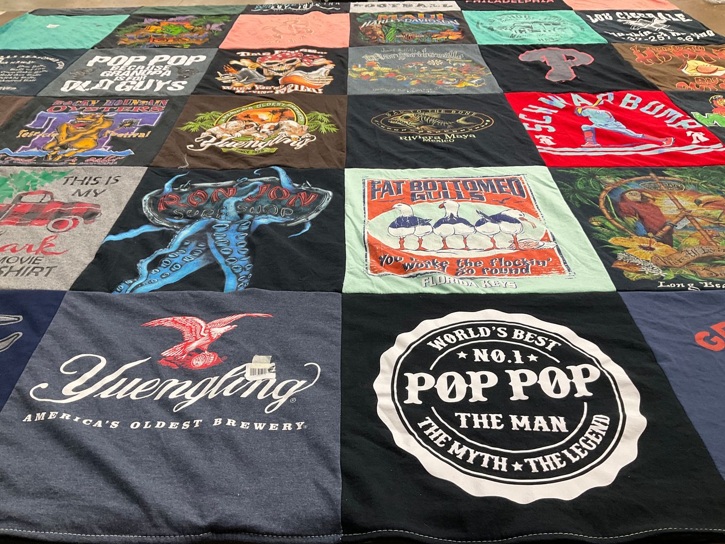 T-shirt quilt with breweries, surfing themes by Stephanie from FL