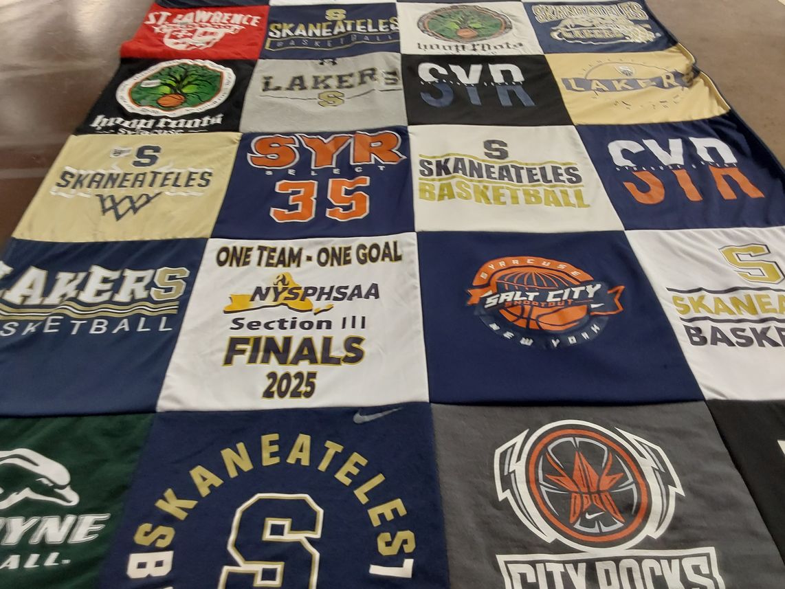 T-shirt quilt featuring skaneateles basketball, lakers basketball by Allison from NY