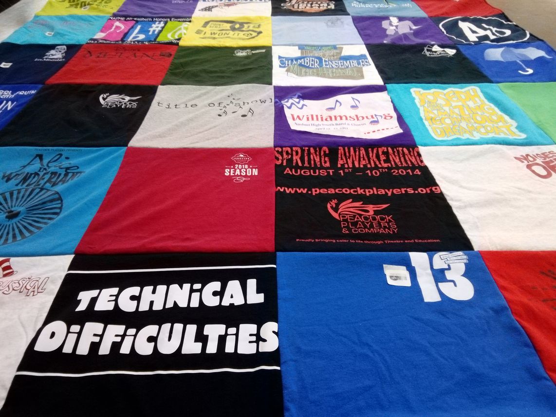 T-shirt quilt with theatre, performing arts themes by Lynn from NH