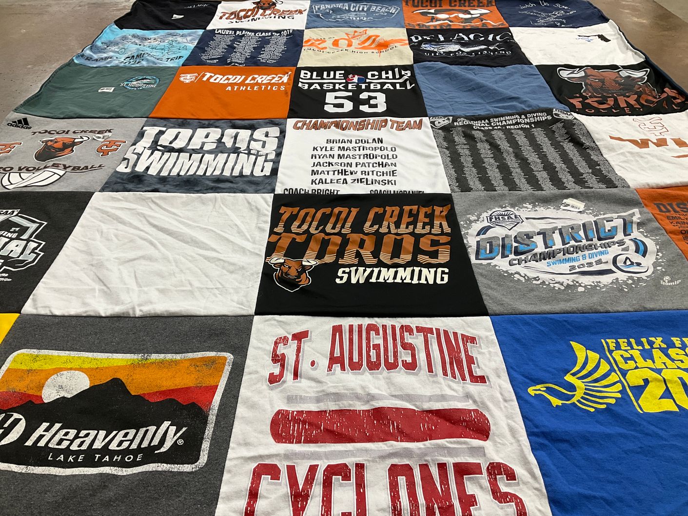 T-shirt quilt featuring toccoi creek swimming, saint augustine cyclones by Christine from FL