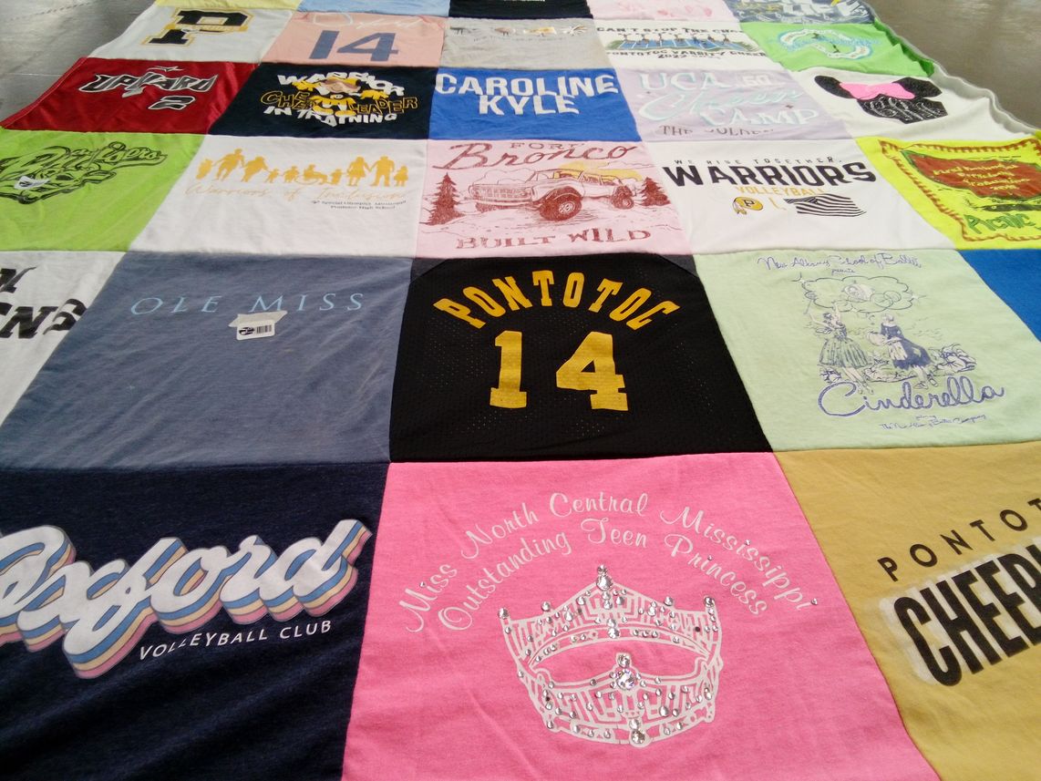 T-shirt quilt featuring pontotoc cheerleading, warriors volleyball by Amanda from MS