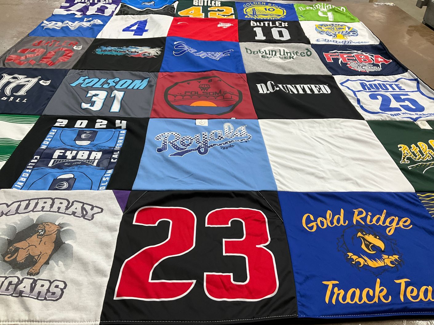 T-shirt quilt from folsom high school, gold ridge high school by Wendy from CA