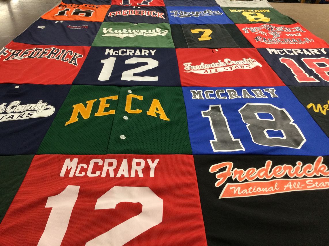 T-shirt quilt with baseball themes by Kelly from MO