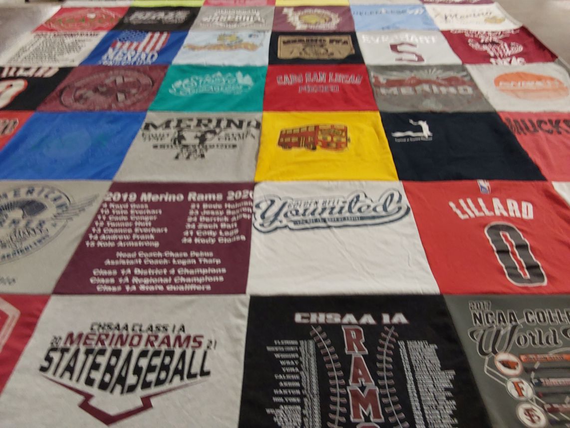 T-shirt quilt featuring merino rams by JENNIFER from CO