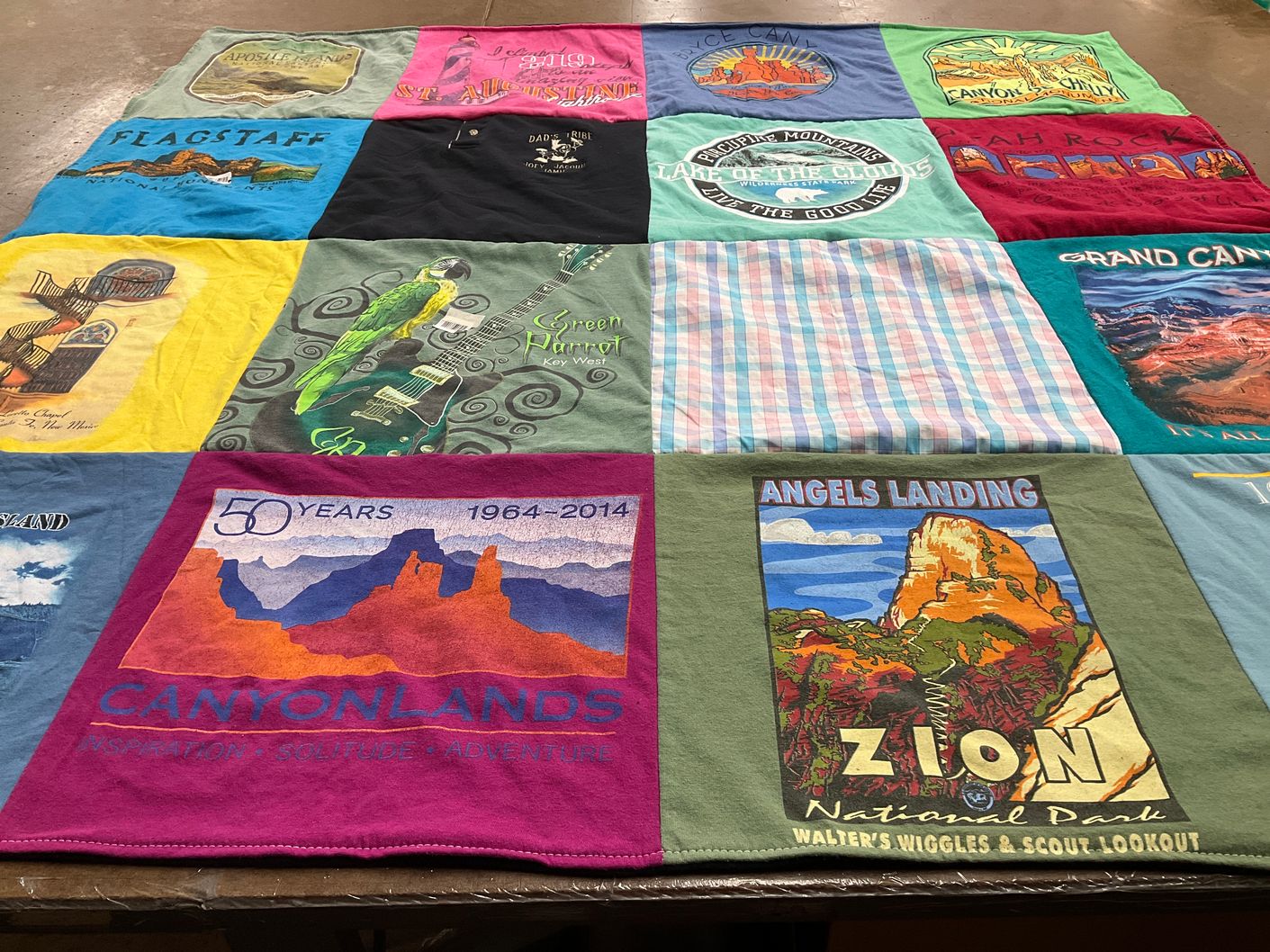 T-shirt quilt with travel, national parks themes by Nancy from OH