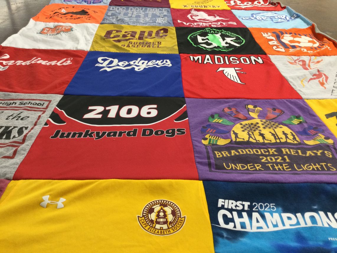 T-shirt quilt featuring junkyard dogs, braddock relays by Sandi from VA