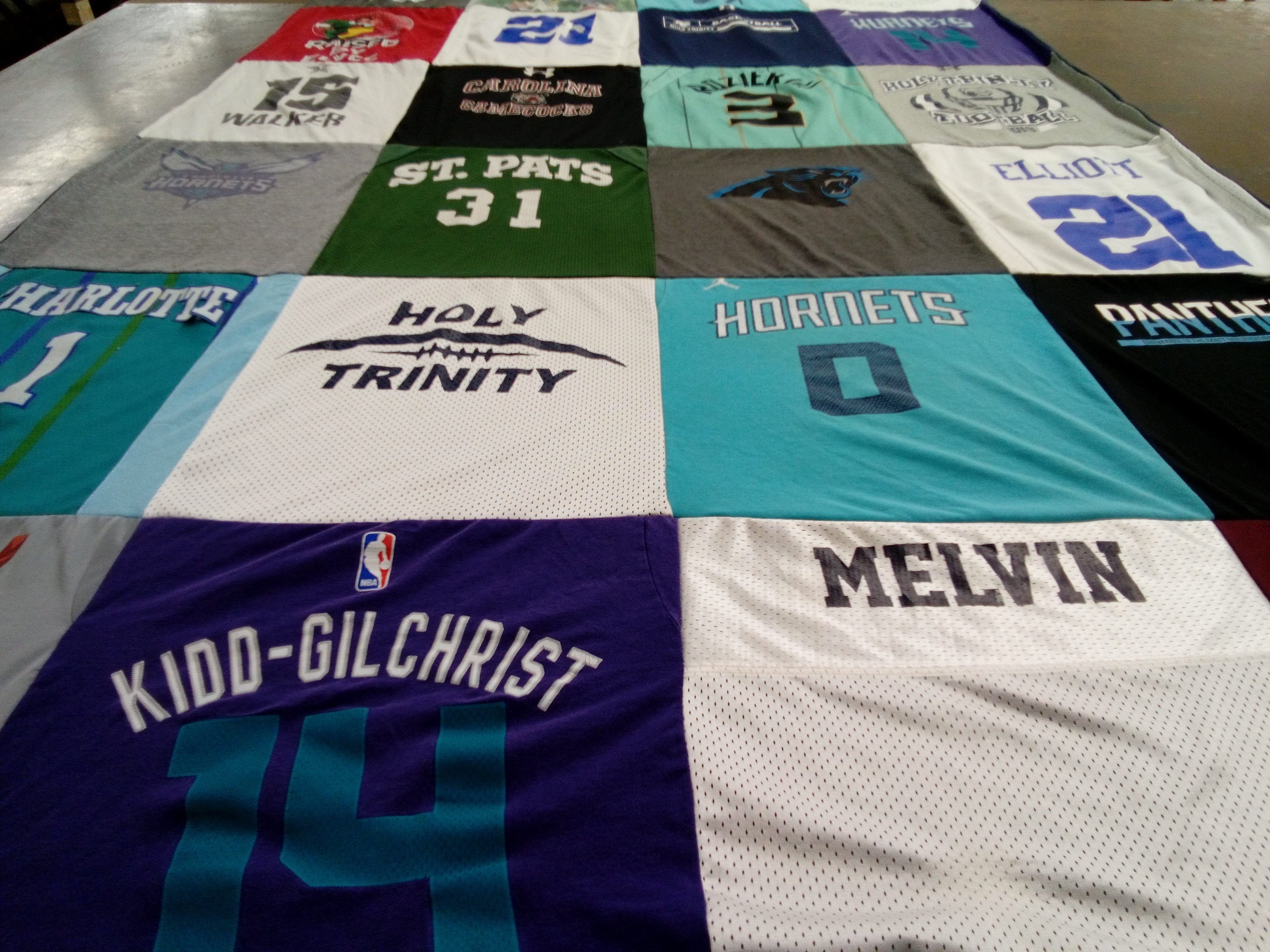 T-shirt quilt featuring charlotte hornets, carolina panthers by Kelly from NC