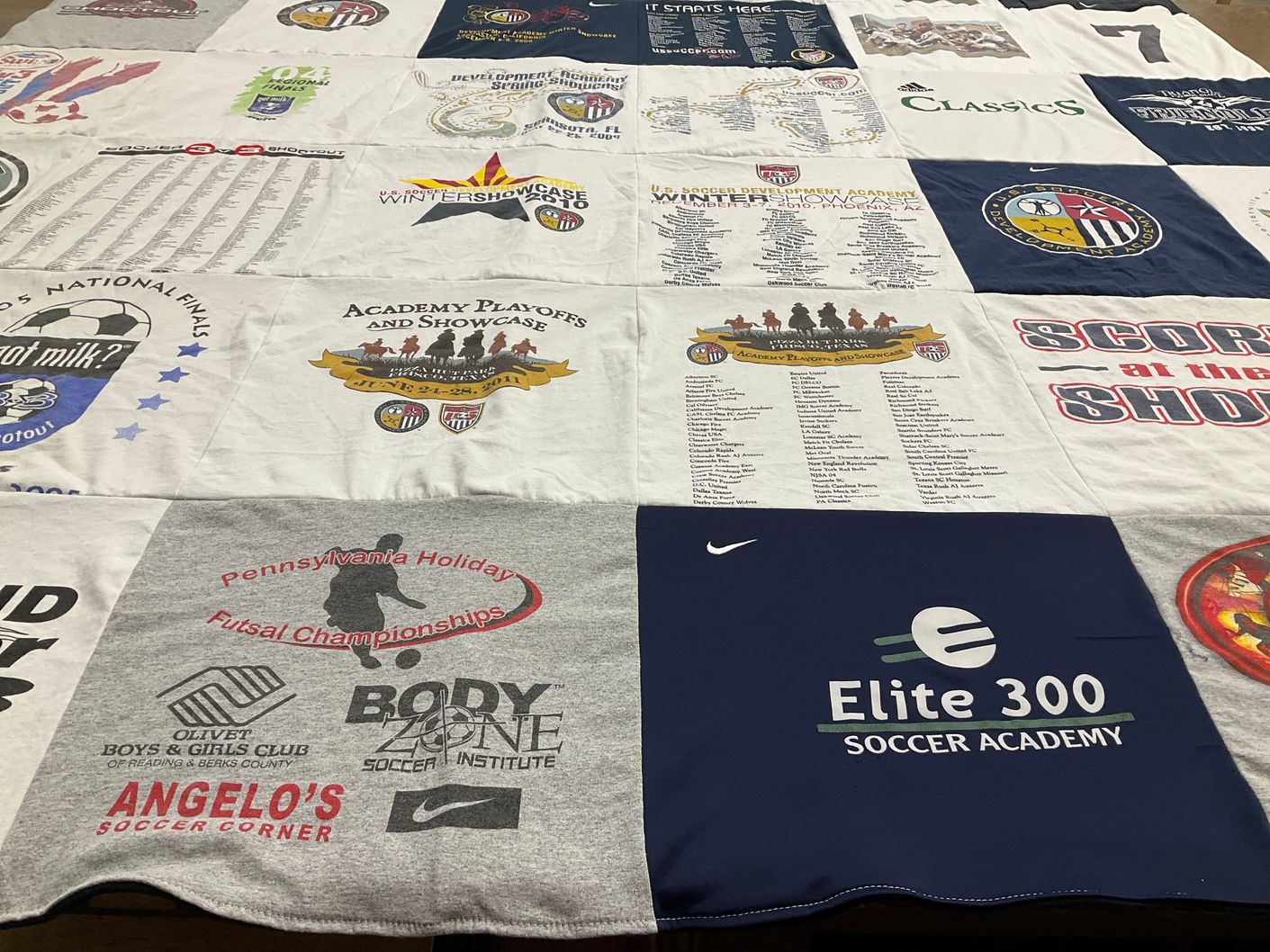 T-shirt quilt with soccer, youth sports themes by Melisa from PA