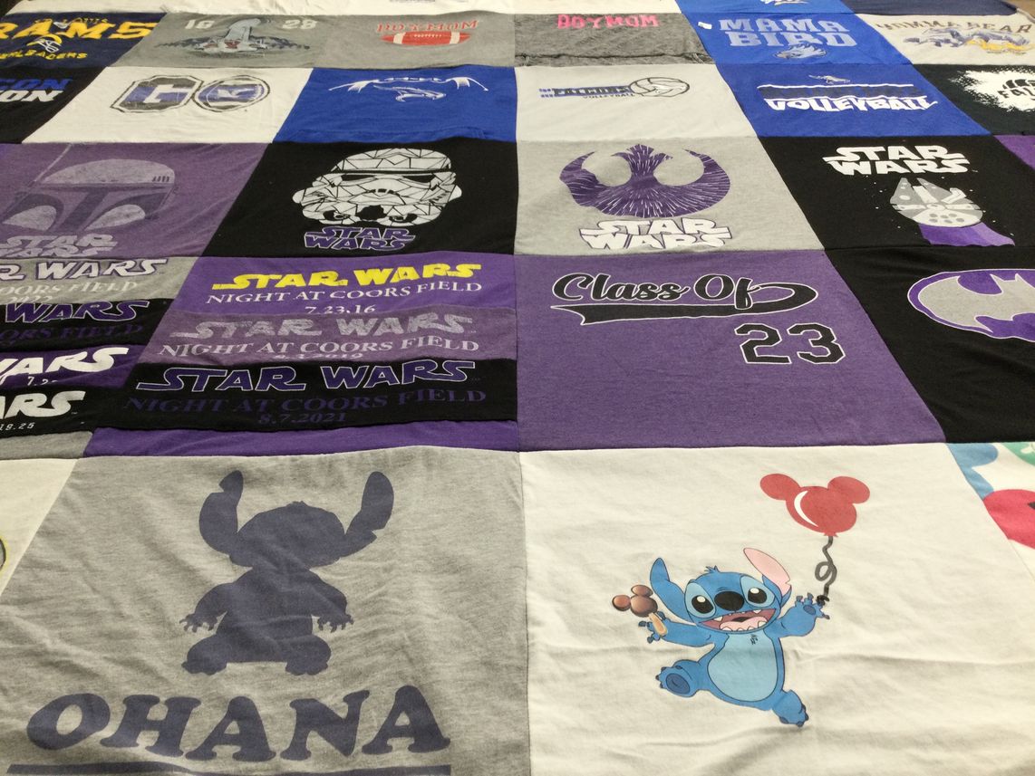 T-shirt quilt with star wars, disney themes by Melinda from FL
