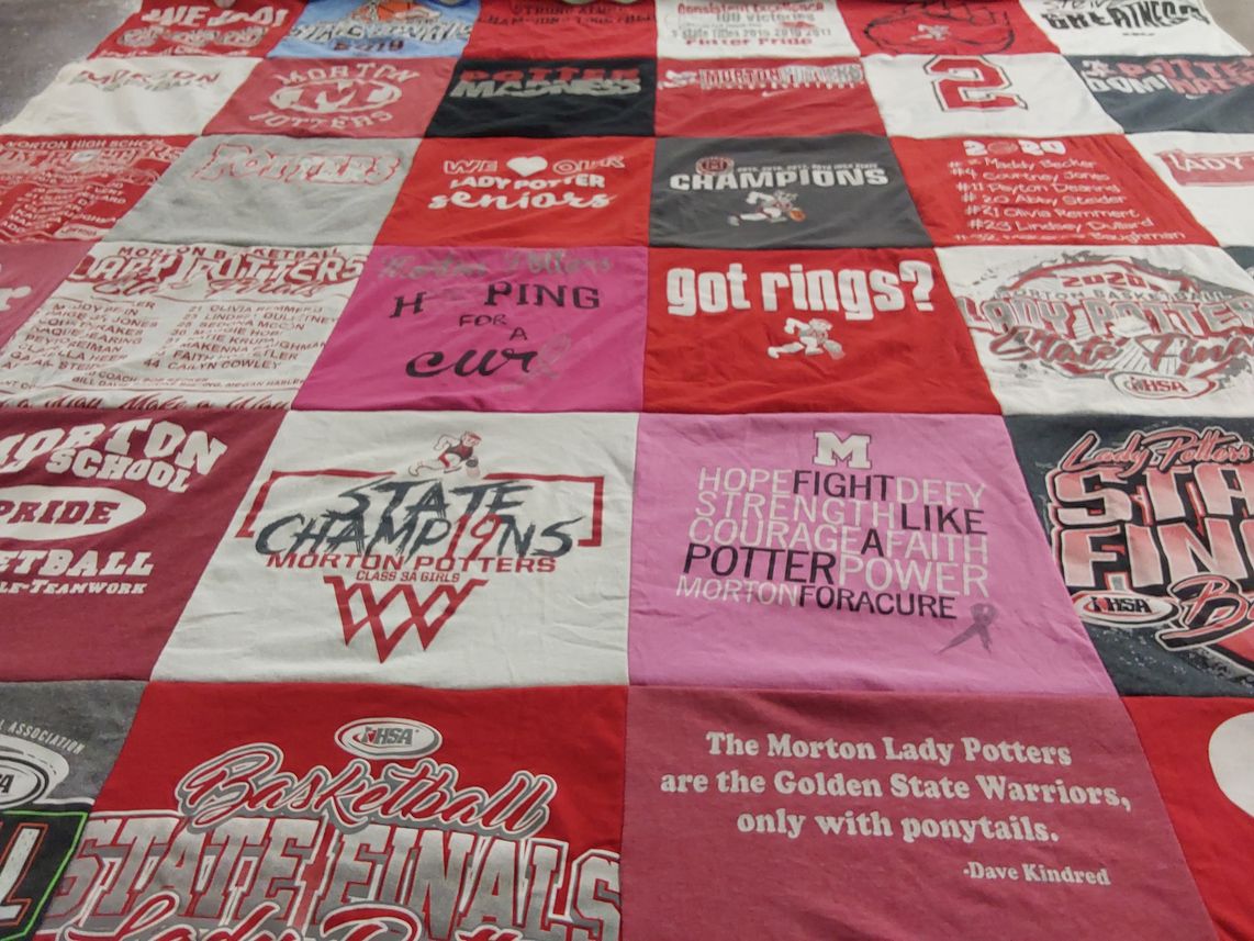 T-shirt quilt featuring morton potters, morton lady potters by Robert from IL