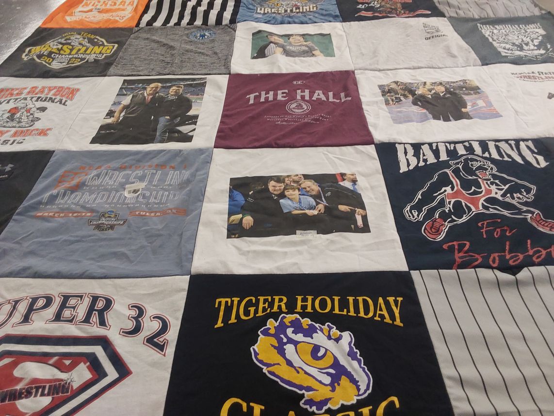 T-shirt quilt featuring tiger wrestling by Jeff from NC