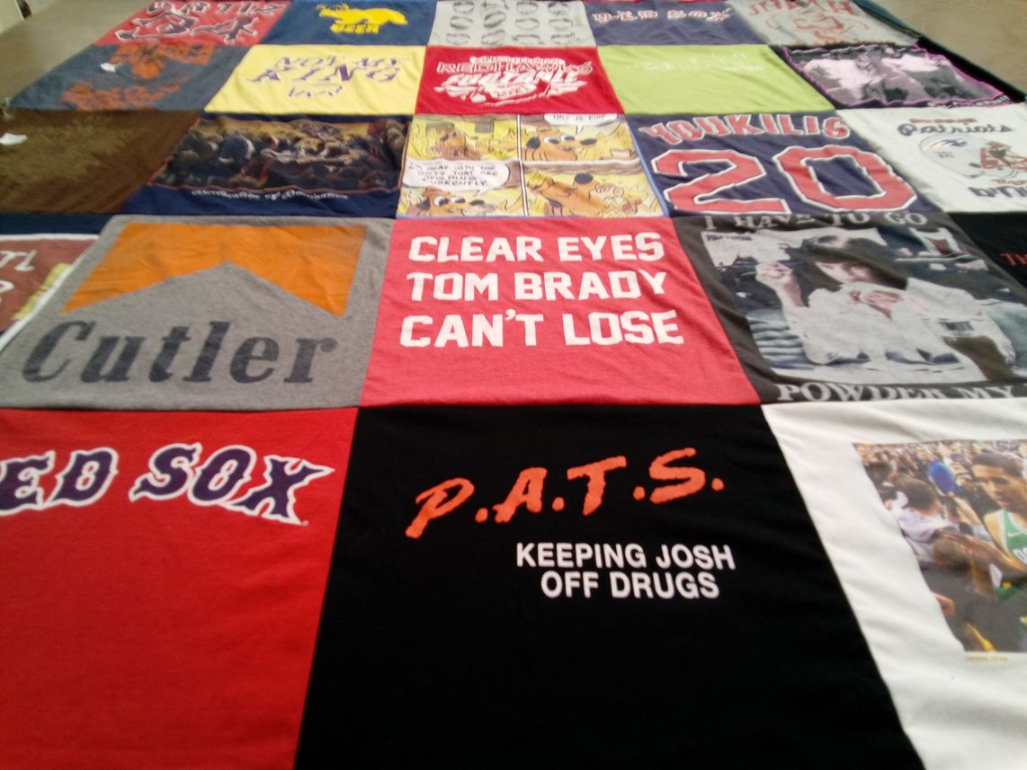 T-shirt quilt featuring boston red sox, new england patriots by Lisa from IL