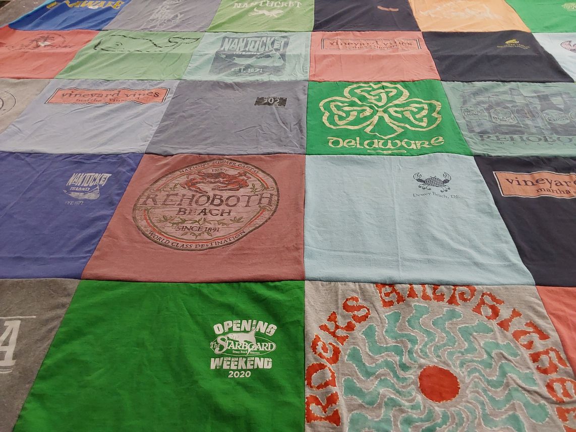 T-shirt quilt with beach, travel themes by ashley from DE