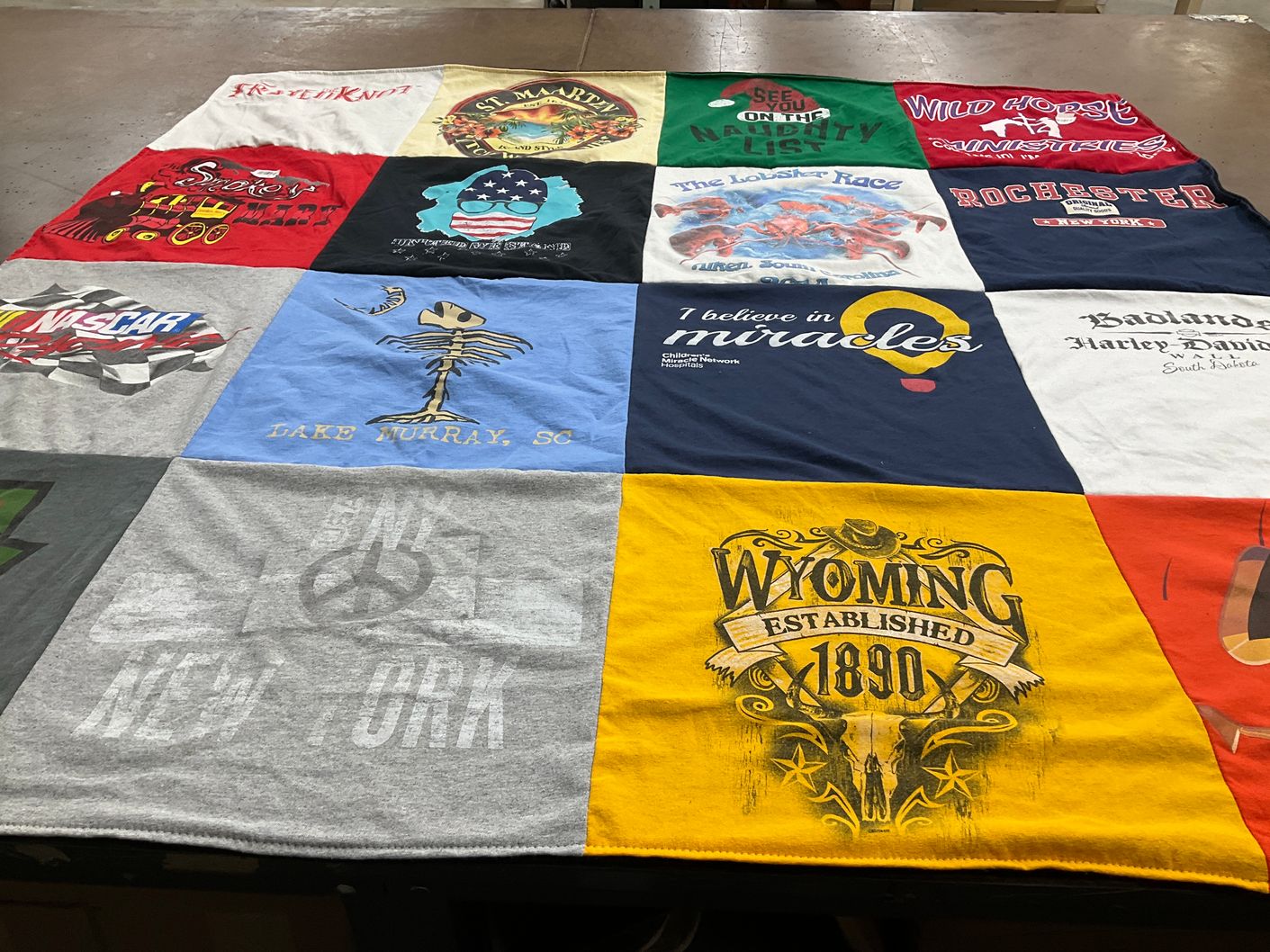 T-shirt quilt with nascar, motorcycles themes by Renee from SC