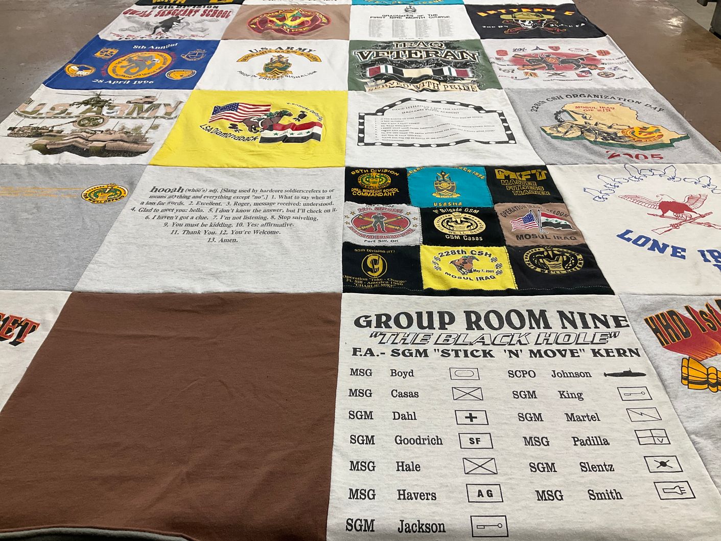 T-shirt quilt with military, veterans themes by Beth from TX