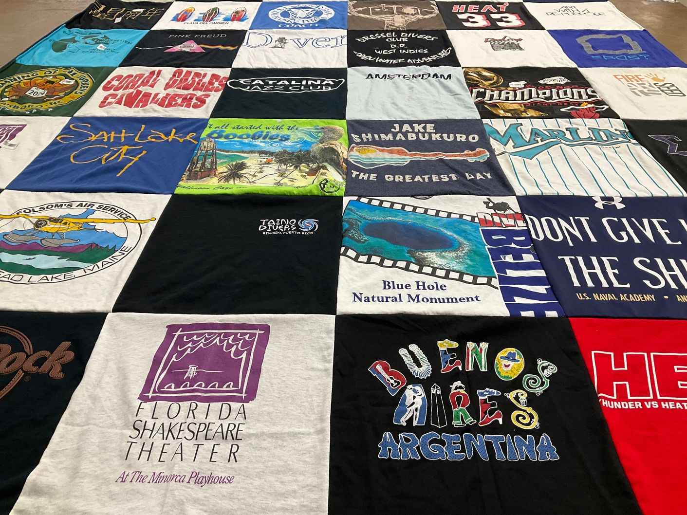 T-shirt quilt with theater, travel themes by Mark from MA