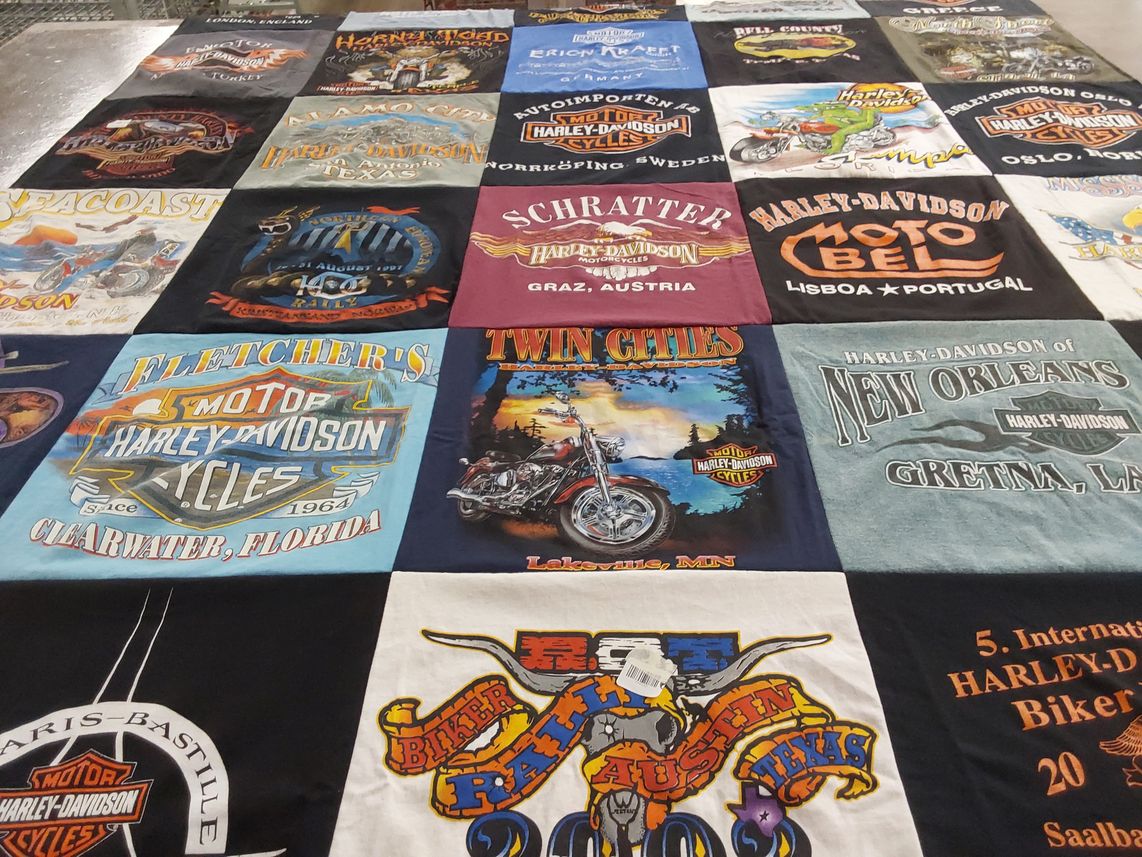 T-shirt quilt with motorcycles, biking themes by Gary from TX