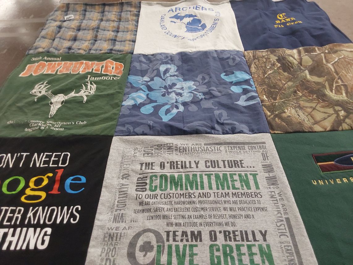 T-shirt quilt from oakland university by Cathleen from MI