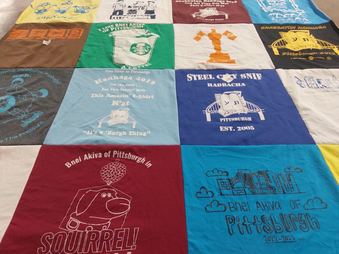 T-shirt quilt with jewish culture, community events themes by Linda from PA