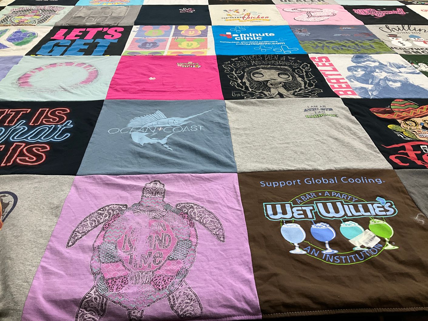 T-shirt quilt with music, entertainment themes by Abby from GA