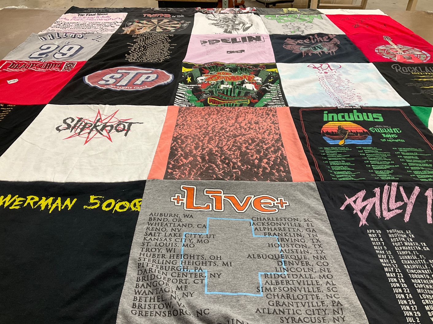 T-shirt quilt with music, concerts themes by Carissa from TX