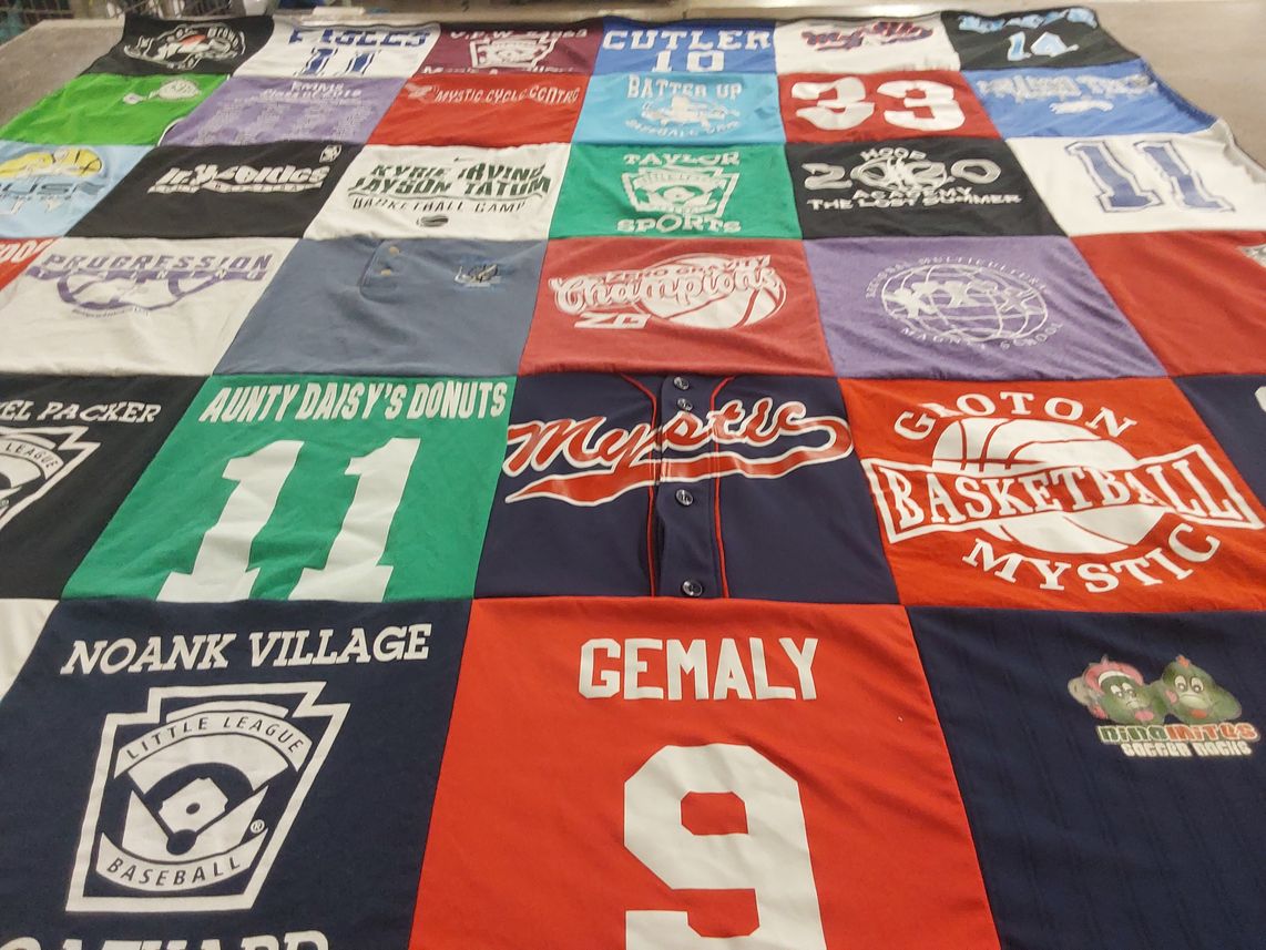 T-shirt quilt featuring mystic basketball by Kristin from CT