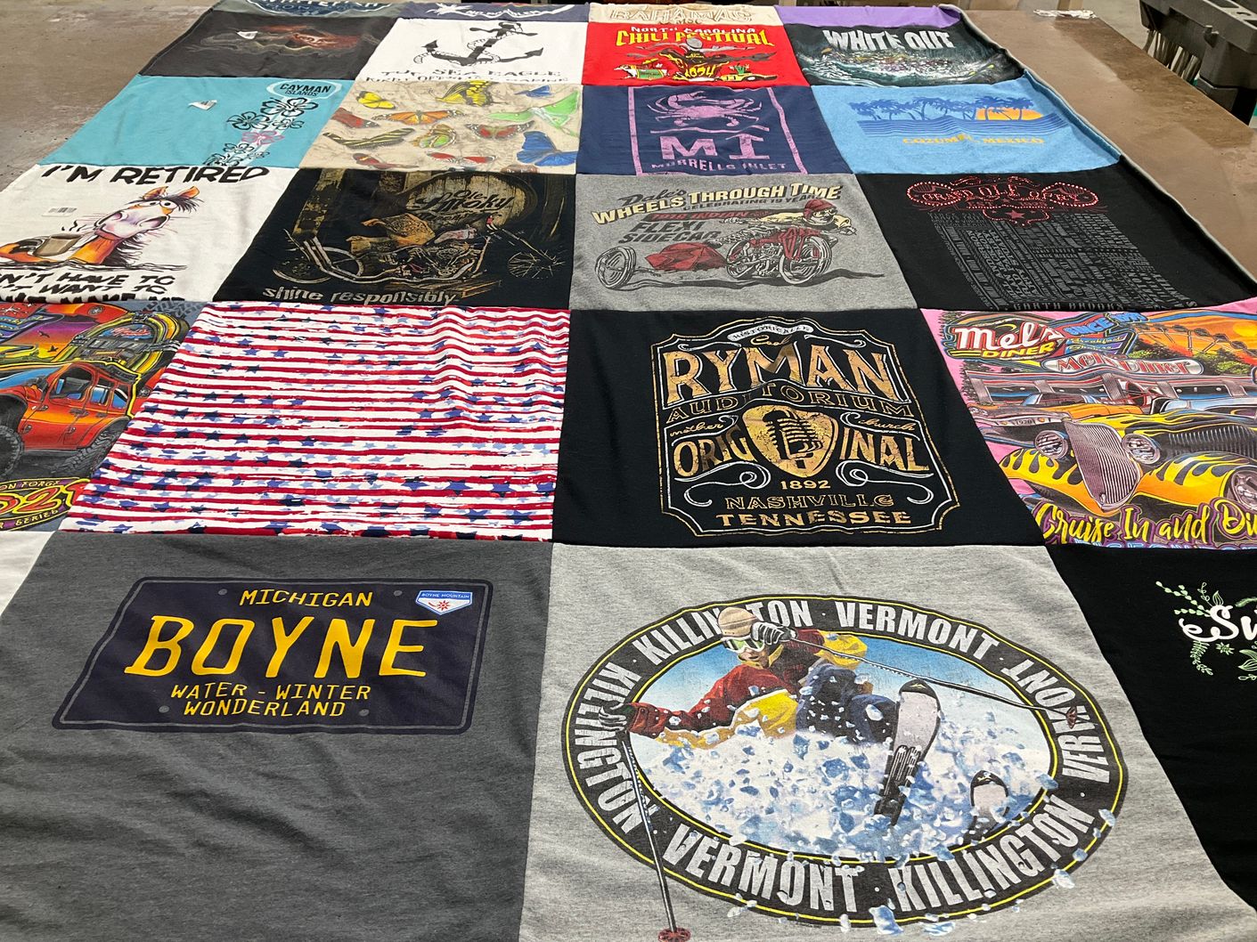 T-shirt quilt with skiing, outdoor activities themes by Jackie from NC