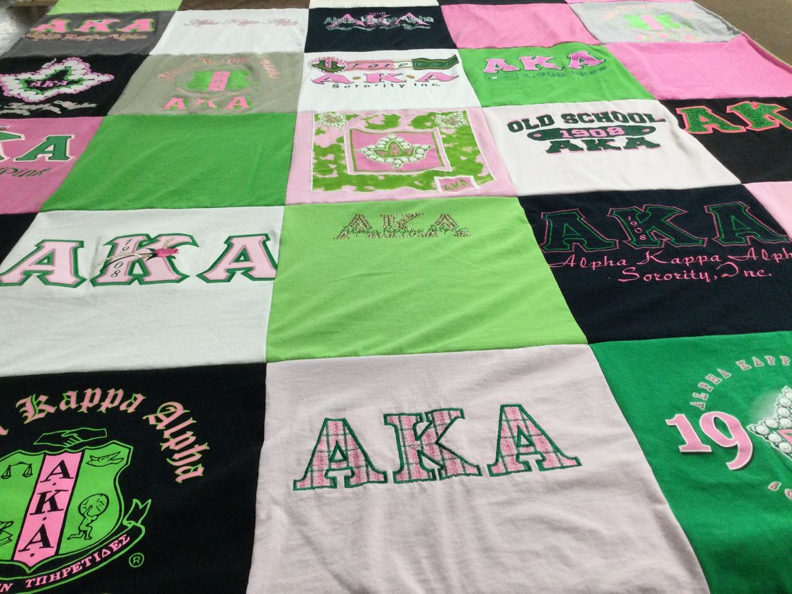 T-shirt quilt with sororities, community themes by Laquan from GA