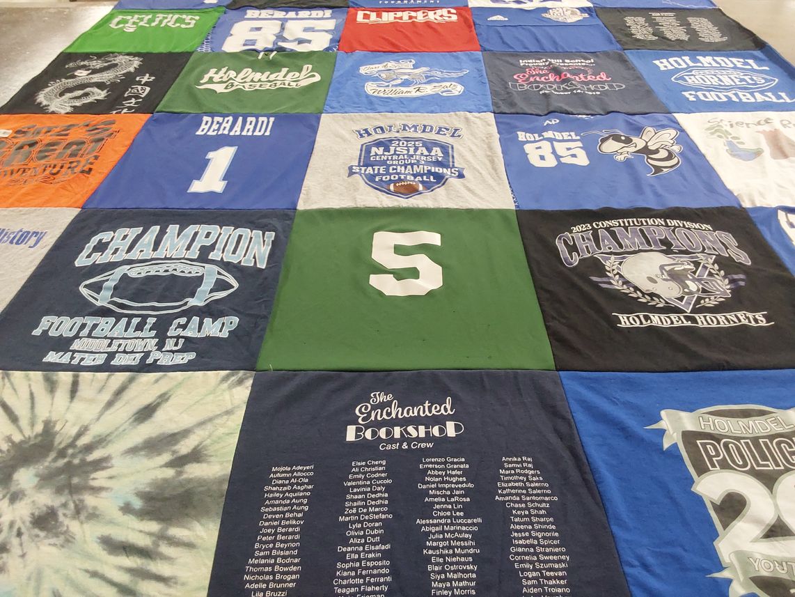 T-shirt quilt featuring holmdel hornets, holmdel high school football by Jean from NJ