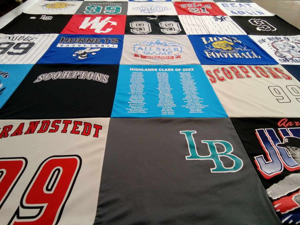 T-shirt quilt featuring highlands college by Nicolette from IL