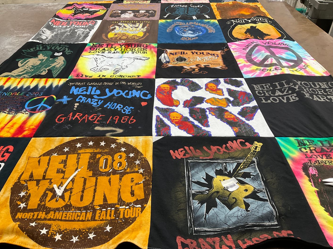 T-shirt quilt with music, concerts themes by Paula from NH