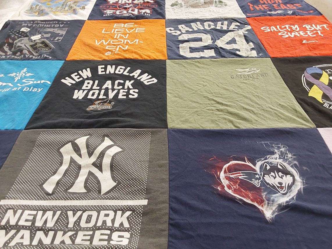 T-shirt quilt featuring new york yankees, new england patriots by Heather from CO