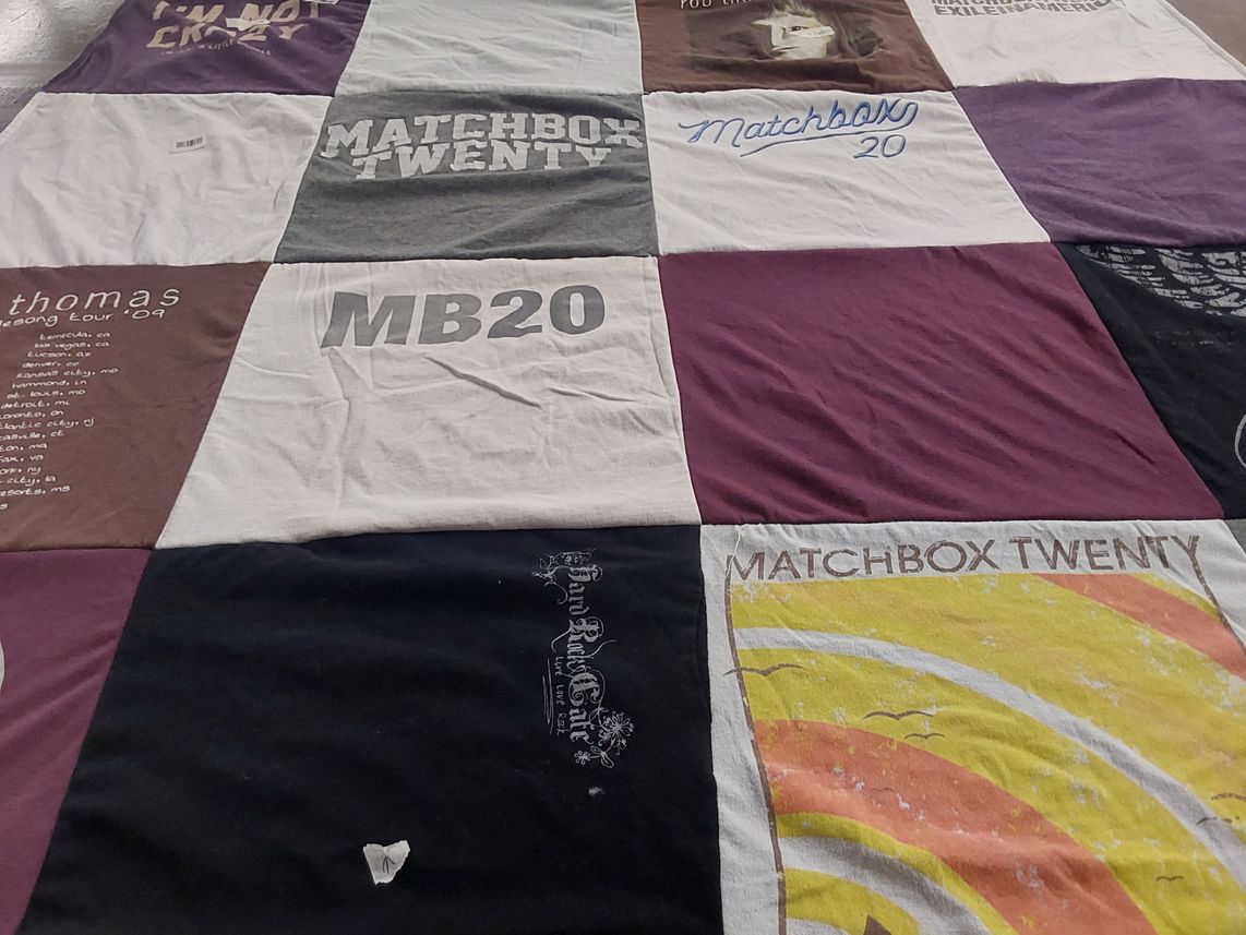 T-shirt quilt with music, concerts themes by Michelle from WI