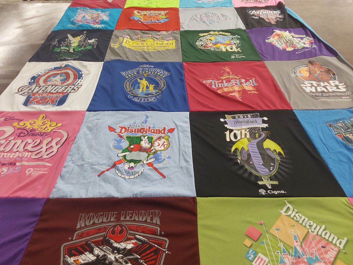 T-shirt quilt with disney, star wars themes by Nancy from AZ