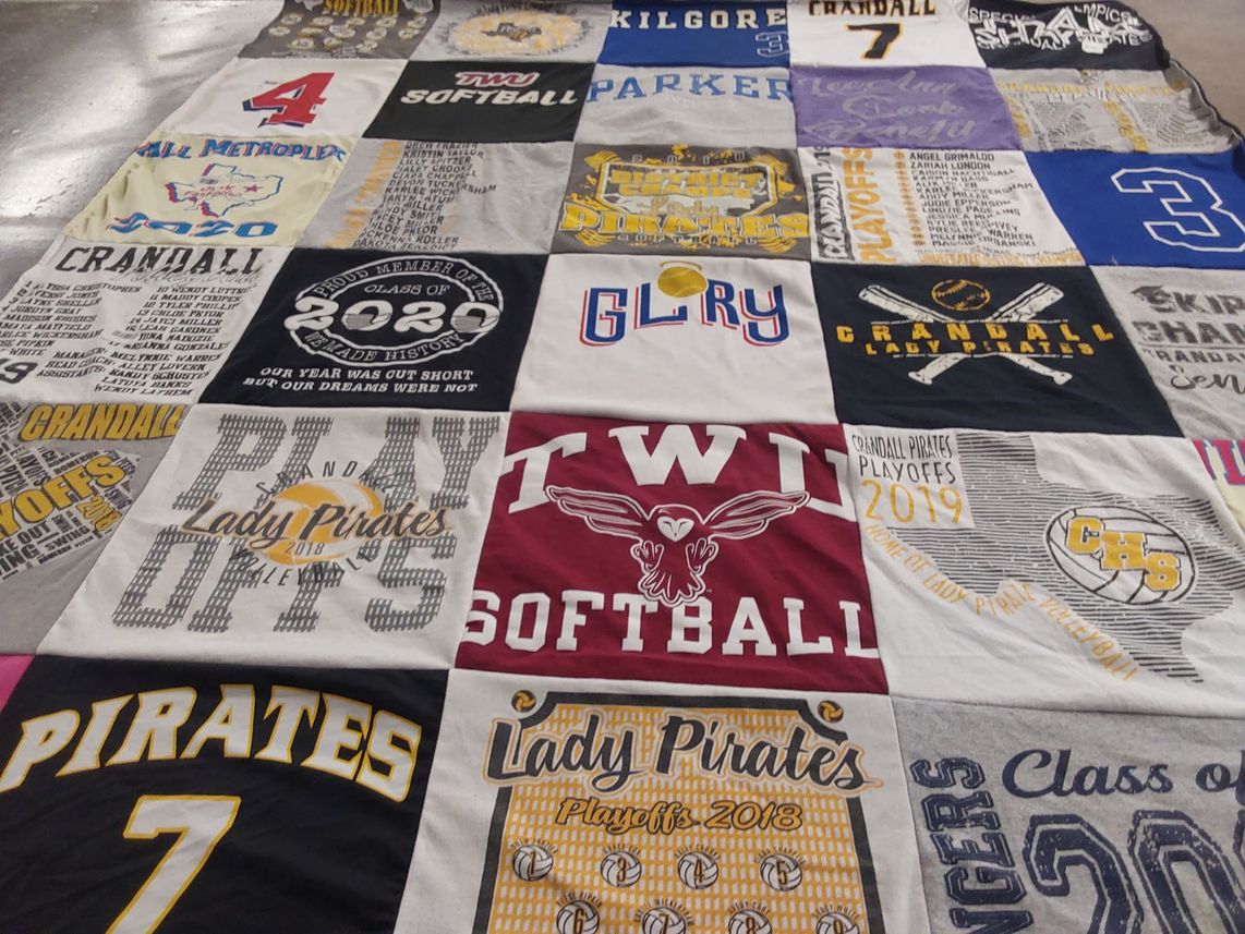 T-shirt quilt featuring crandall lady pirates, crandall pirates by Shanda from TX