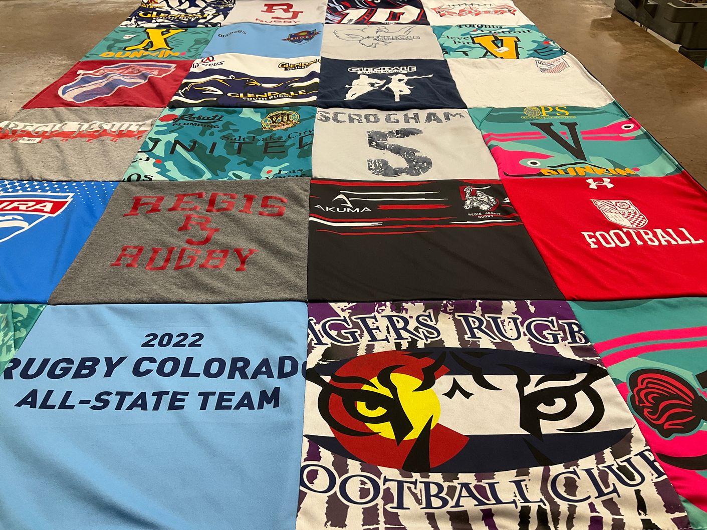 T-shirt quilt featuring regis university rugby by Bel from CO
