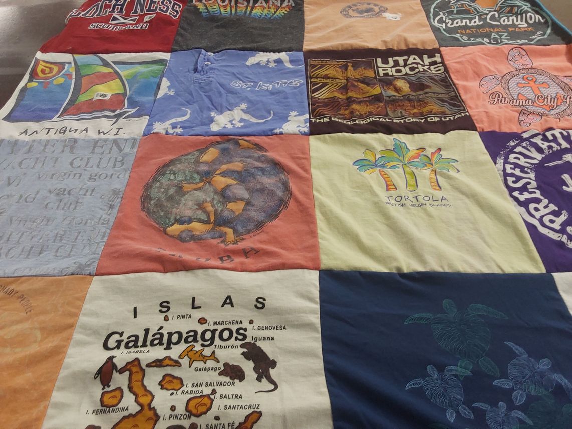 T-shirt quilt with travel, nature themes by Tina from TN