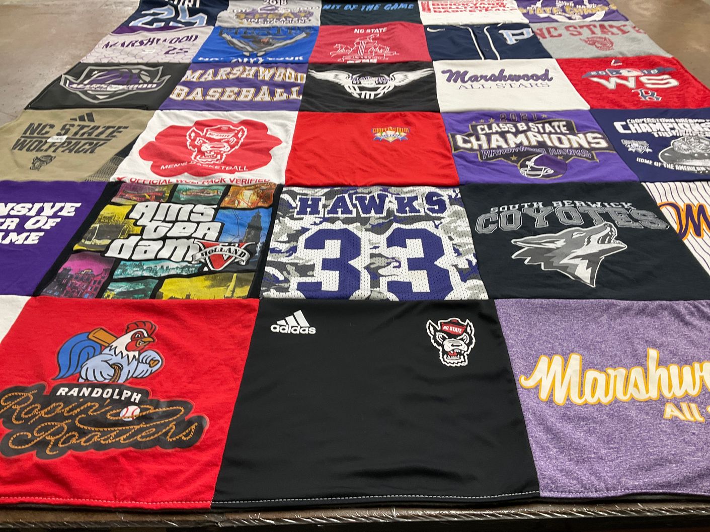 T-shirt quilt featuring south henry high school, randolph rock roasters by Karen from ME