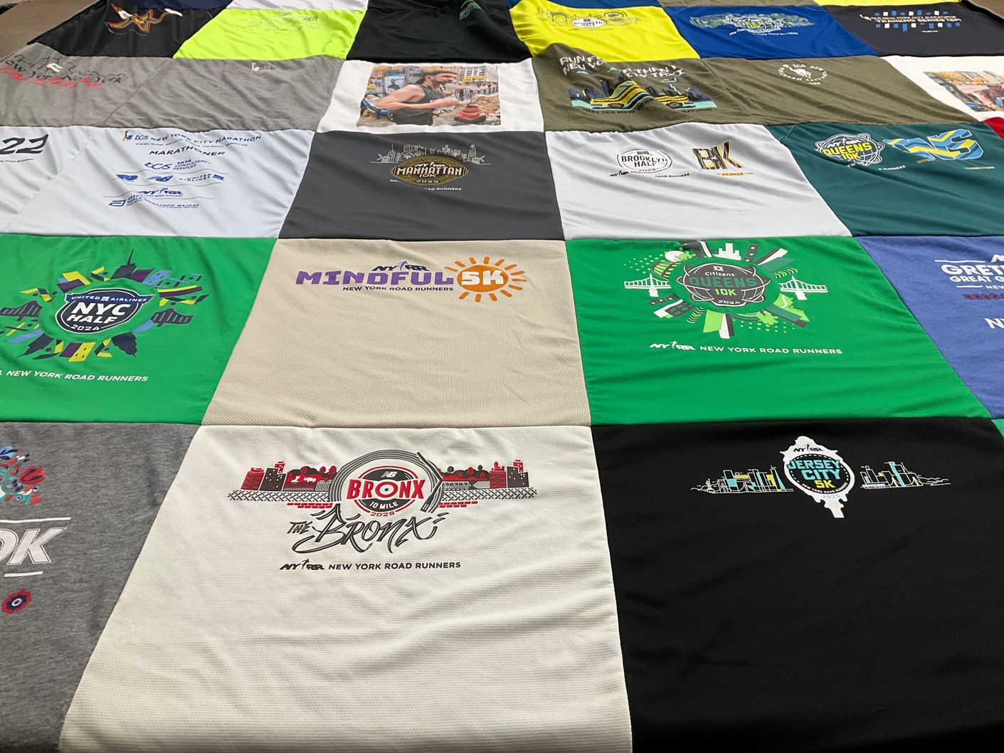 T-shirt quilt with running, marathons themes by Maxine from NY