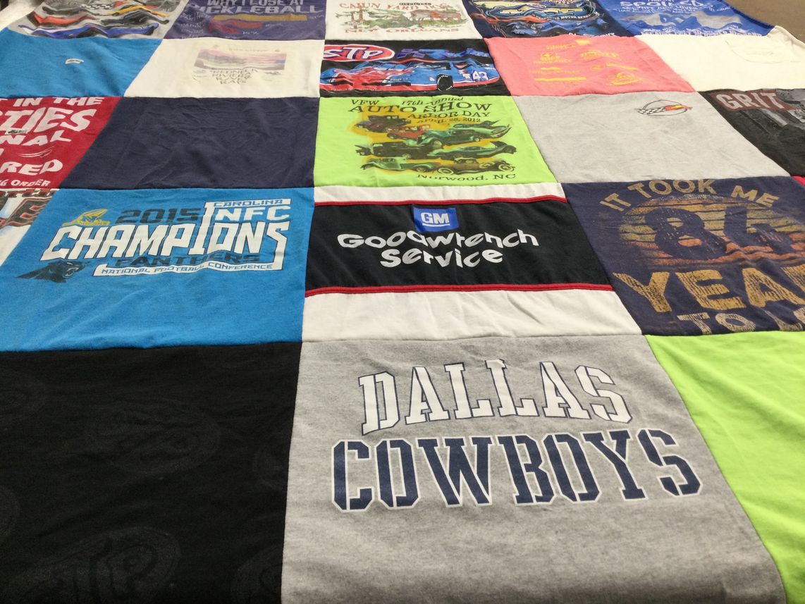 T-shirt quilt featuring carolina panthers, dallas cowboys by Jenny from NC