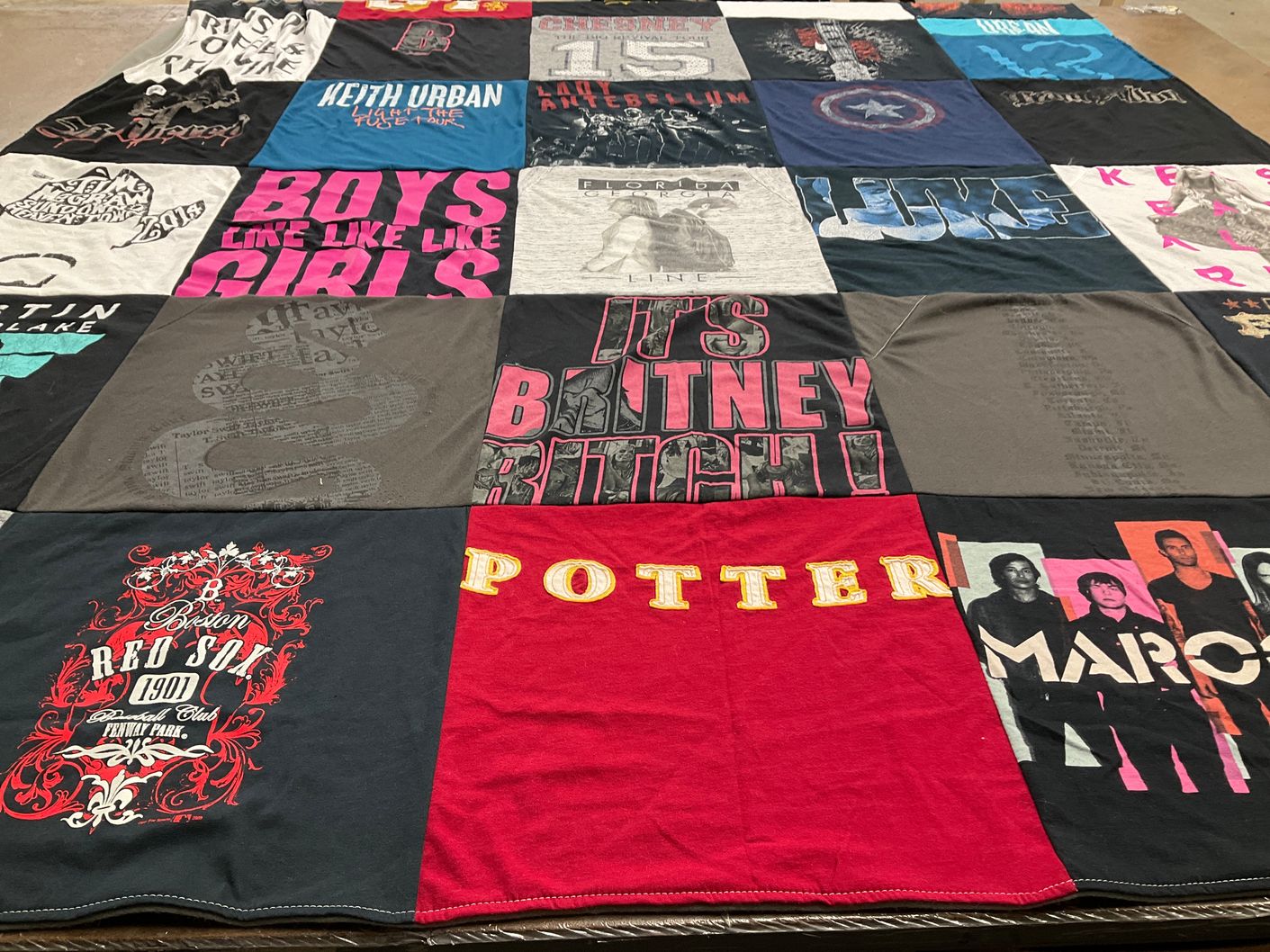 T-shirt quilt with music, pop culture themes by Danielle from PA