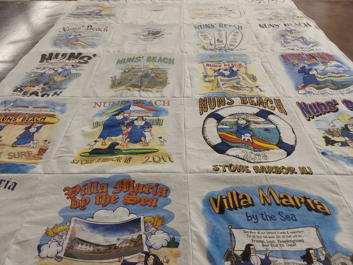 T-shirt quilt with beach, surfing themes by Courtney from NC