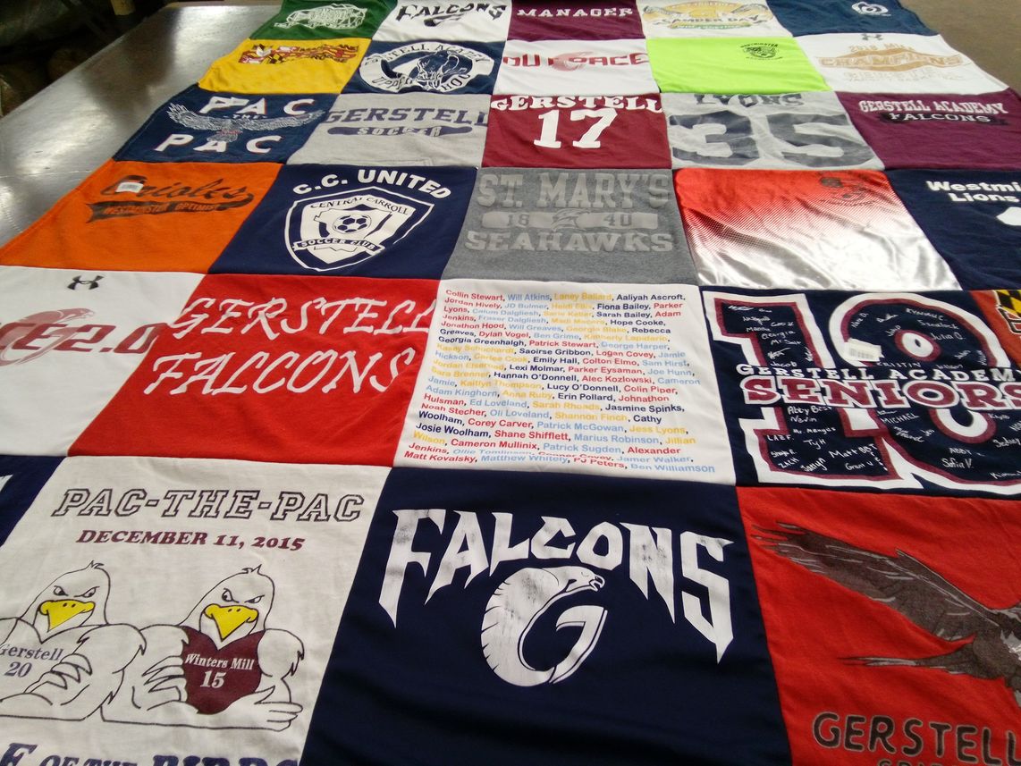 T-shirt quilt featuring gerstell falcons by Sherry from MD