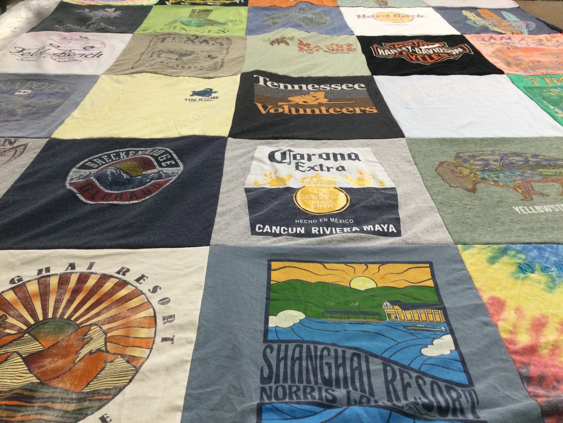T-shirt quilt with travel, beach themes by Jessica from MD