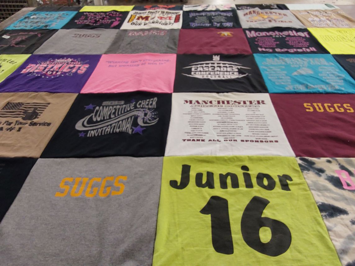 T-shirt quilt from manchester university by Natalie from MI