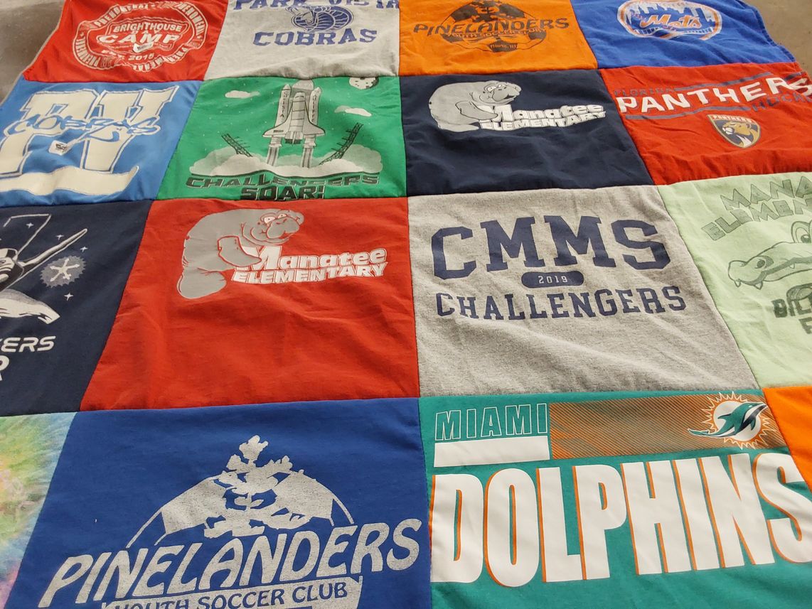 T-shirt quilt featuring miami dolphins, florida panthers by Jennifer from FL