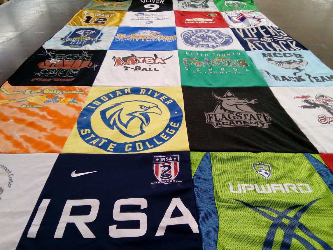 T-shirt quilt from indian river state college, flagstaff academy by Helen from FL
