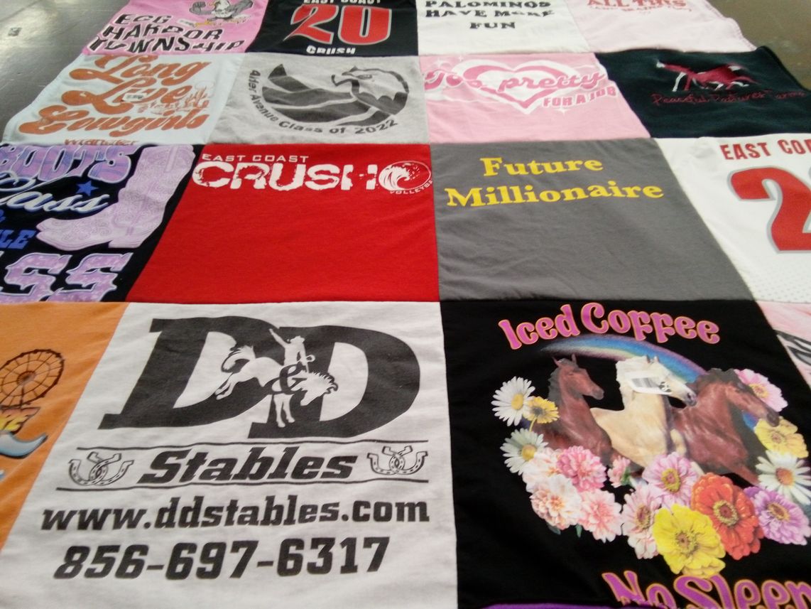 T-shirt quilt with horses, coffee themes by Danielle from NJ